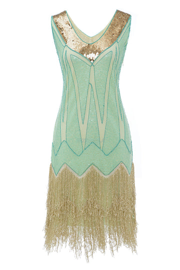 Paljetter Grønn Kort 1920-tallet Festkjole